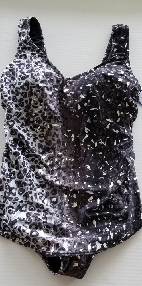 SWIM SUITS FOR ALL BLACK SILVER SARONG SWIM Cruise Resort 1pc new 16